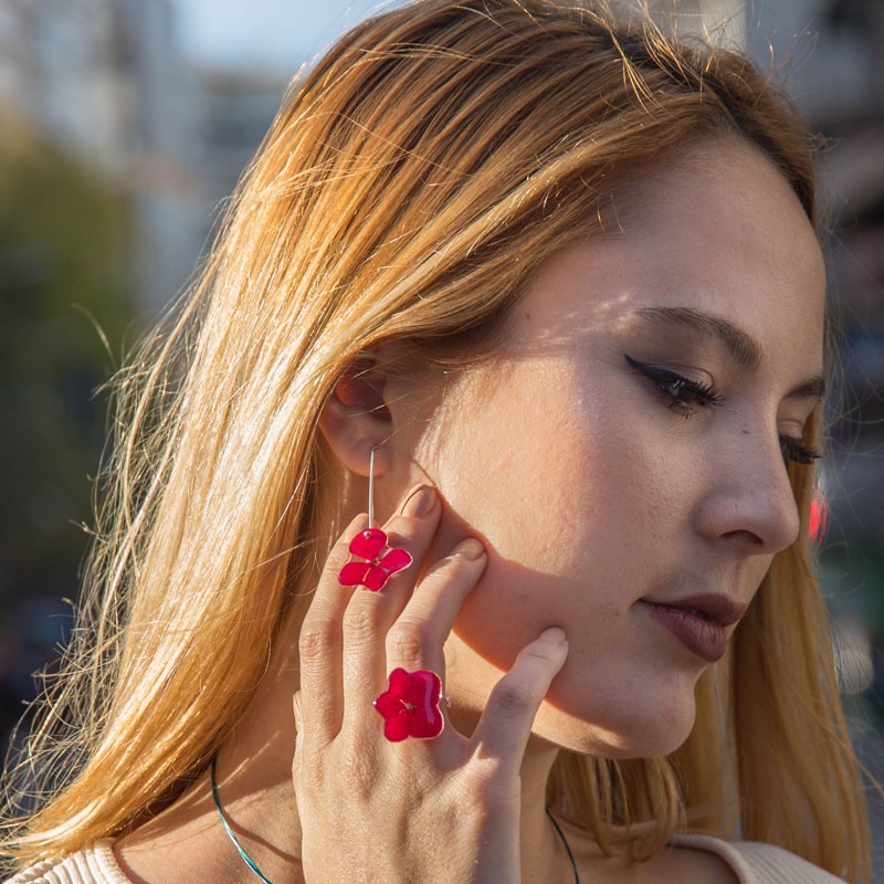 Anillo Hortensia fucsia plata