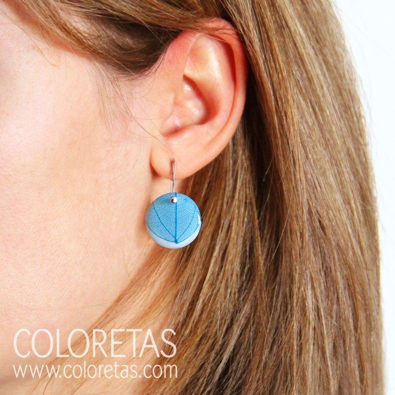 Blue Leaf Hook Earrings