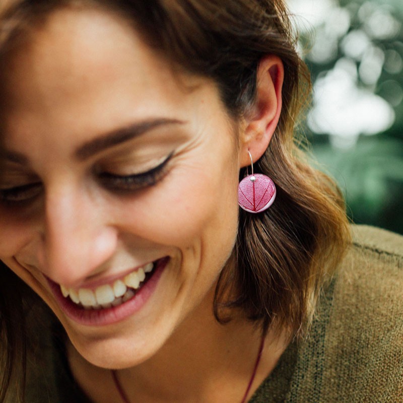Pendientes Hoja Fucsia Gancho