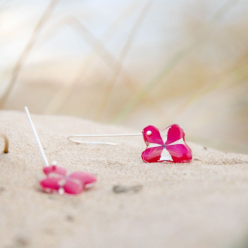 Hydrangea Earrings Long Hook Fuchsia
