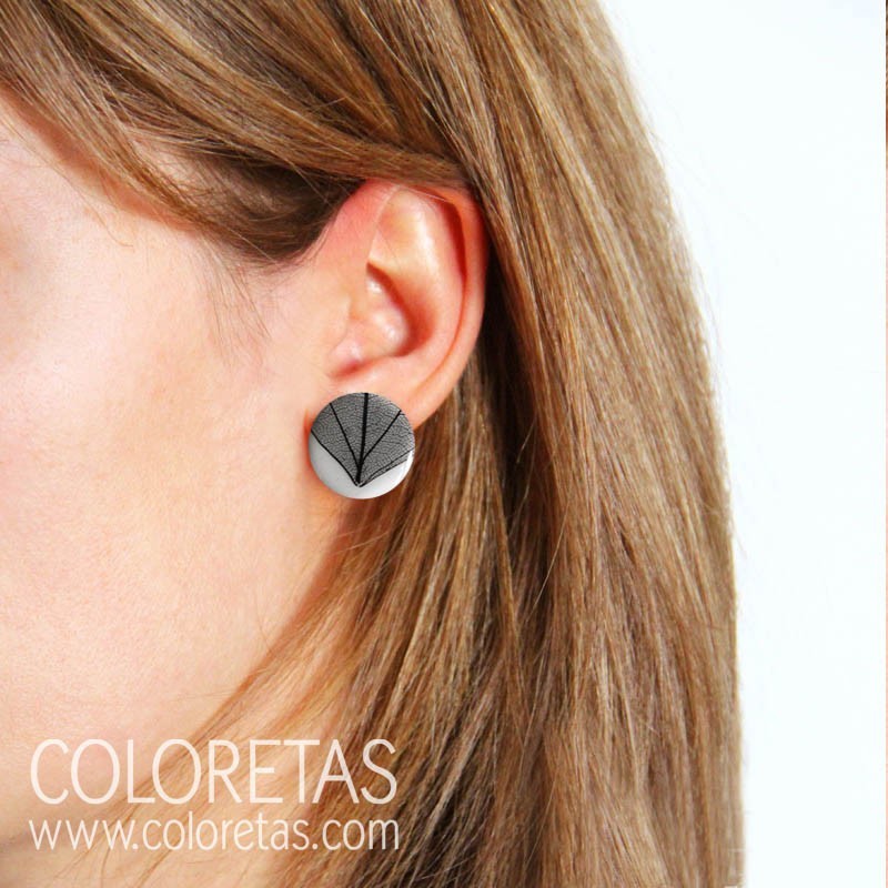 Pendientes Hoja Negra tuerca