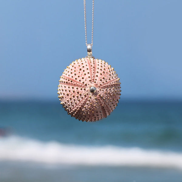 Large Natural Pink Sea Urchin Pendant