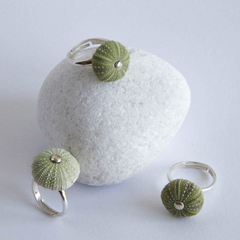 Adjustable Natural Green Sea Urchin Ring