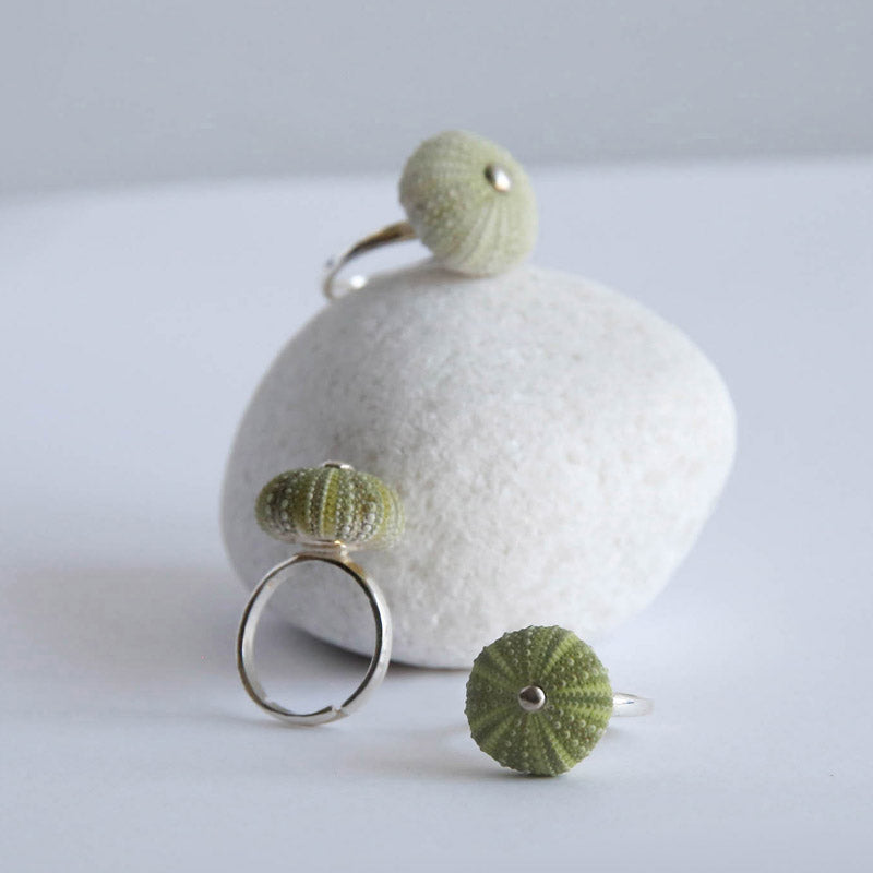 Adjustable Natural Green Sea Urchin Ring